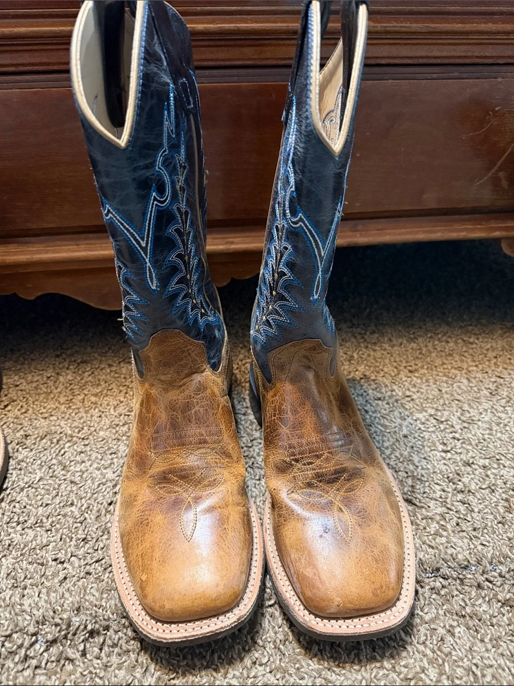 Old West Brown Leather Foot with Black Shaft Kids Cowboy Boots